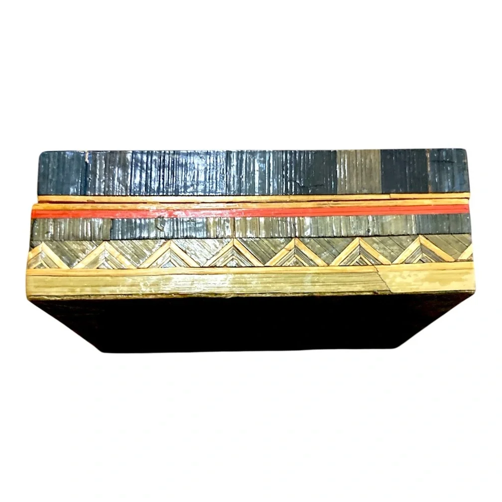 Handcrafted Wooden Trinket Box Colored Fish Inlay Vintage Decorative Jewelry Box